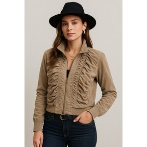 Vtg Navi Womens Jacket  XL Tan Lightweight Y2K Corduroy Ruched Zip Fall Coat USA